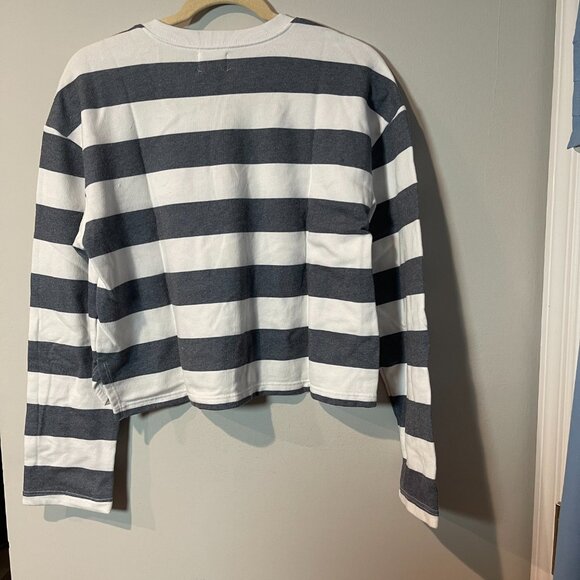 Sundry Cream & Navy Striped Cropped Shirt w/ Heart Motif - NWT - Picture 2 of 6